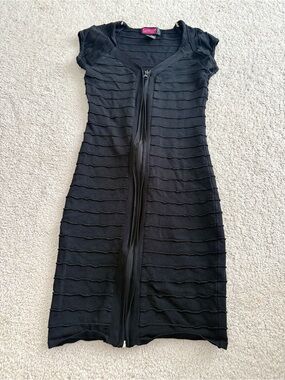 Black Ribbed Zip-Front Mini BodyCon Dress